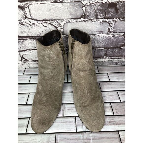 Aquatalia Taupe Suede Leather Side Zip Heel Ankle Booties Women’s Sz 10M US/41EU - Picture 12 of 16